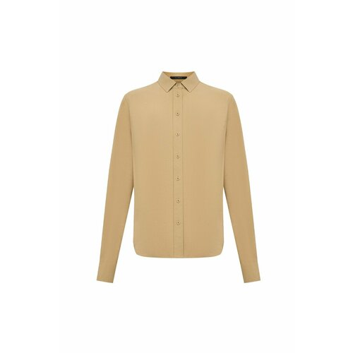 Блуза  YULIAWAVE, классический стиль, полуприлегающий силуэт, длинный рукав, однотонная, размер L, бежевый