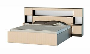 Двуспальная кровать Бася 1,6м с надстройкой с тумбами (дуб беленый/венге)