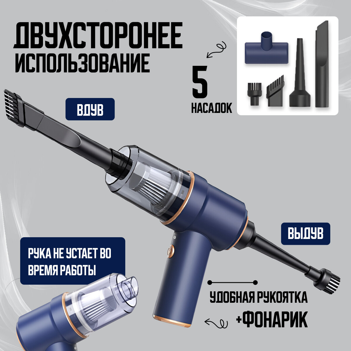 Беспроводная воздуходувка аккумуляторная, пылесос для машины, воздуходувка для компьютера — фото 3