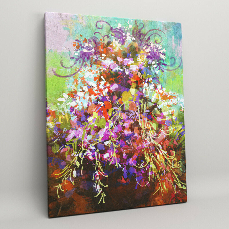 Картина на холсте (интерьерный постер) "абстрактная живопись цветок в горшке", с деревянным подрамником, размер 45x60 см