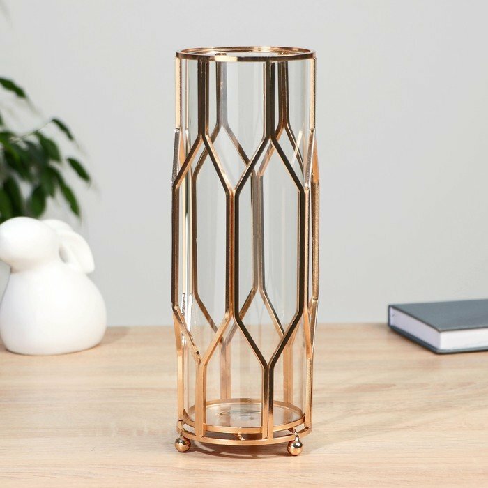 фото Ваза-флорариум "Ангстрем" геометрия, 10х10х28 см, золото