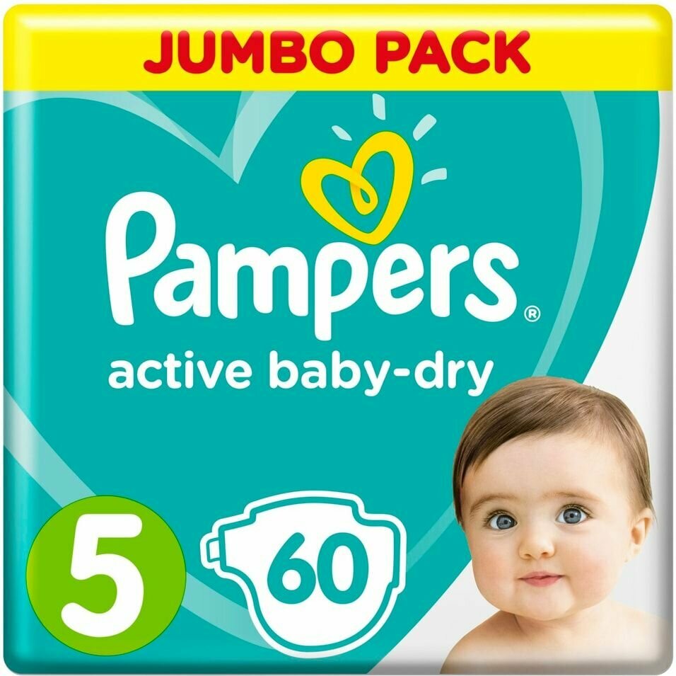 Подгузники Pampers Active Baby-Dry 11-16кг Размер 5 60шт х 3шт