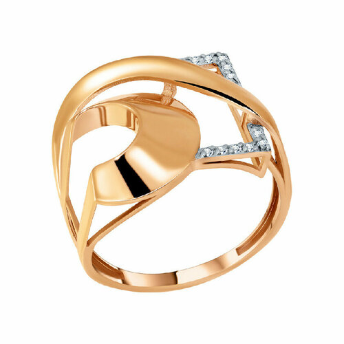 Кольцо АЛЕКСАНДРА, красное золото, 585 проба, фианит, размер 19, золотой, красный кольцо из золота 01 2540