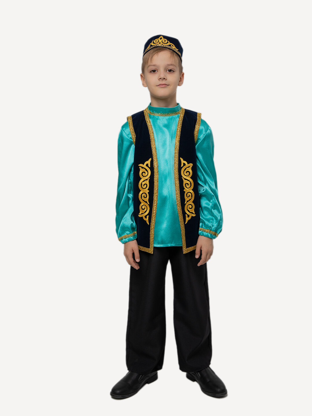 Татарский национальный костюм для мальчика, цвет бирюзовый, 122 размер