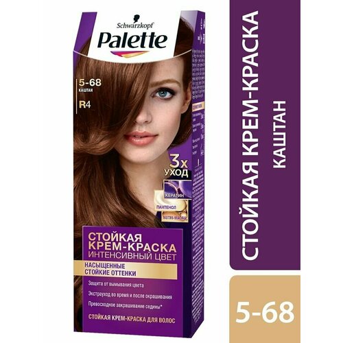 Крем-краска для волос Palette R4 (5-68) Каштан 110мл х 2шт стойкая крем краска для волос palette палетт оттенок r4 каштан 110 мл