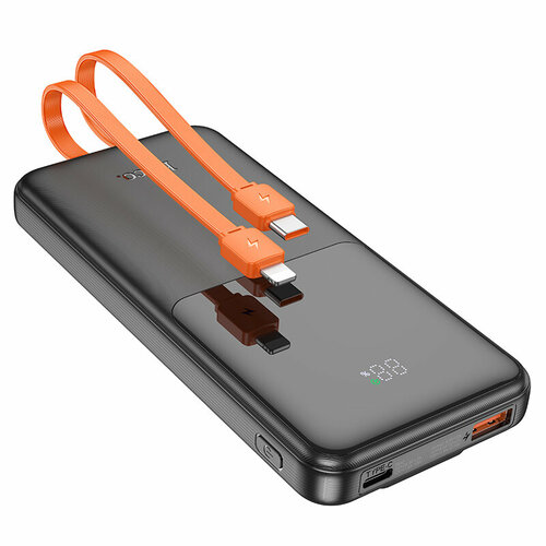 Универсальный Доп. Аккумулятор 10000mAh, J119, HOCO, выход: 1 USB (22.5W)+кабель Type-C+кабель Lightning, черный