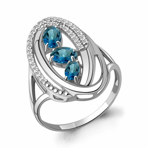 фото Кольцо diamant online, серебро, 925 проба, фианит, топаз, размер 20, голубой