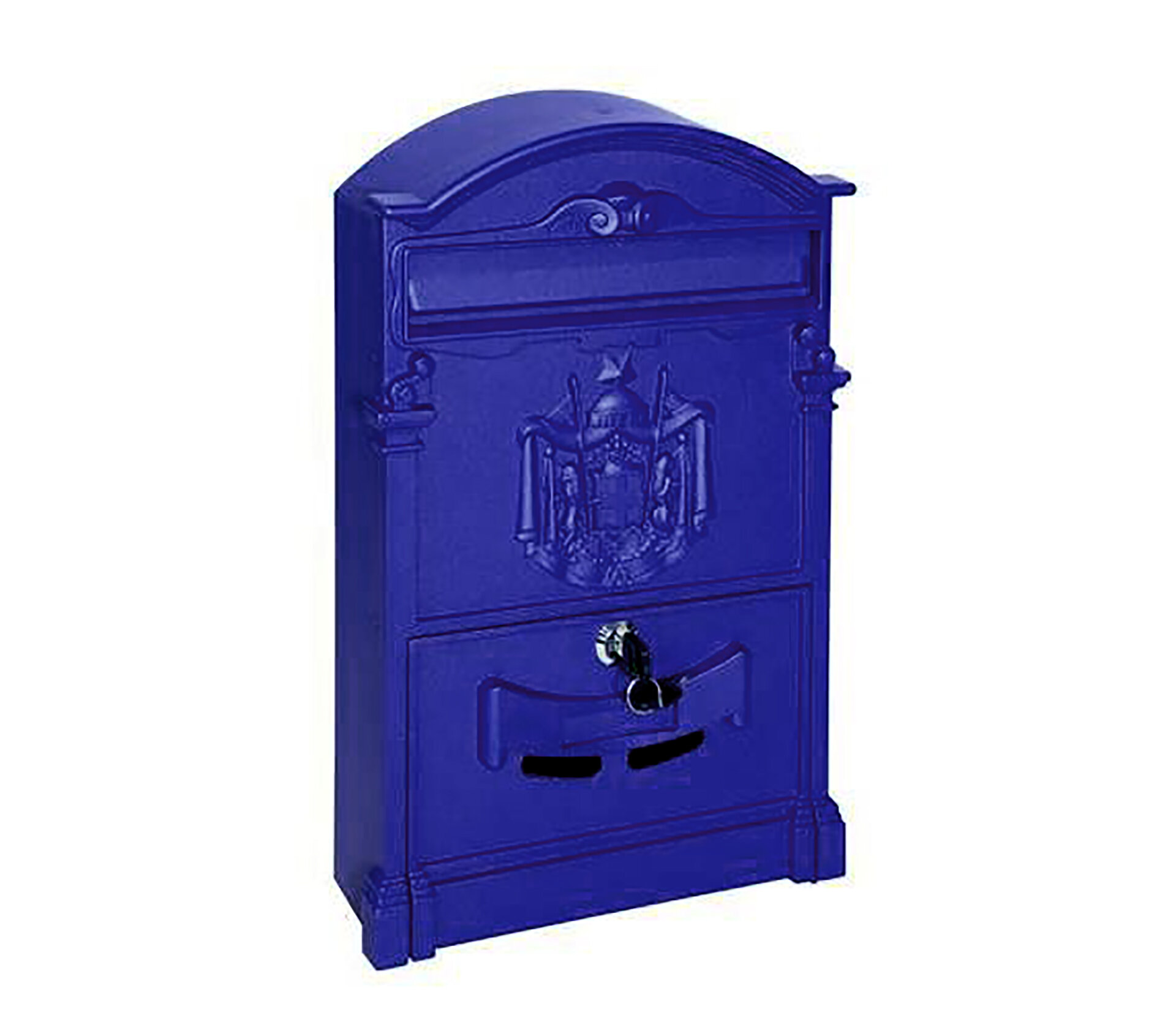 Почтовый ящик уличный металлический цвет синий. Ящик для почты с дизайном под старину с гербом.