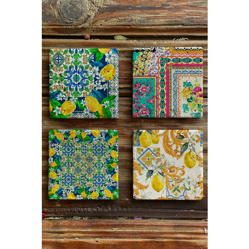 Набор подставок из натурального камня (4 шт,10x10x1 см) Oscar Stone, мультиколор