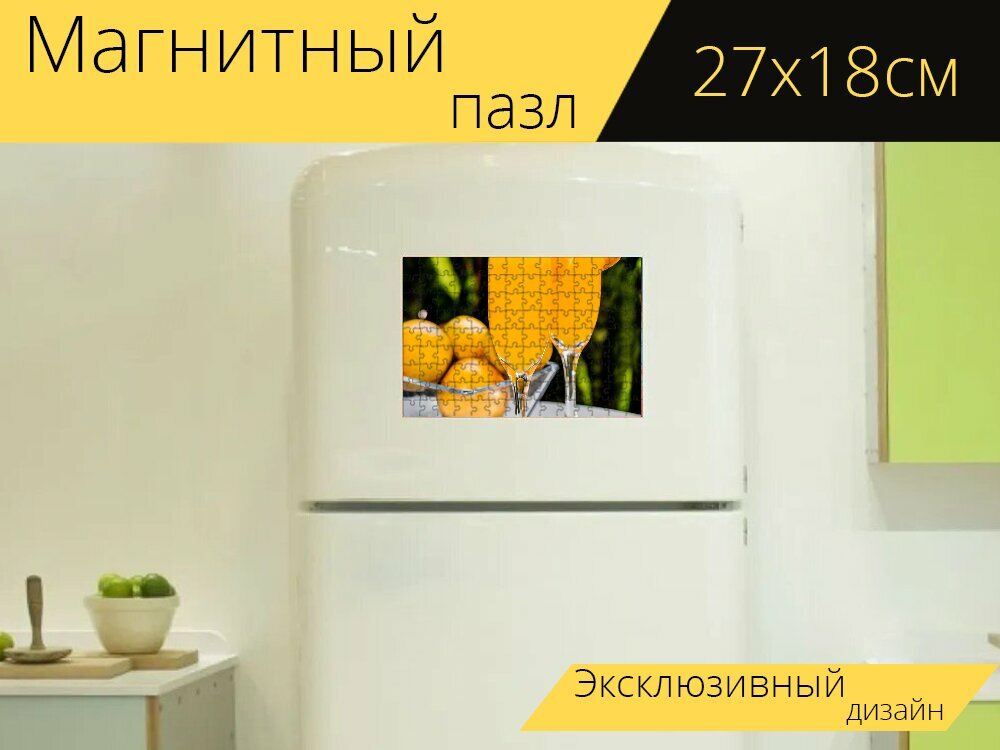 Магнитный пазл "Напиток, фрукты, очки" на холодильник 27 x 18 см.