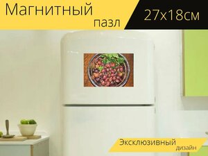 Магнитный пазл "Крыжовник, фрукты, оболочка" на холодильник 27 x 18 см.