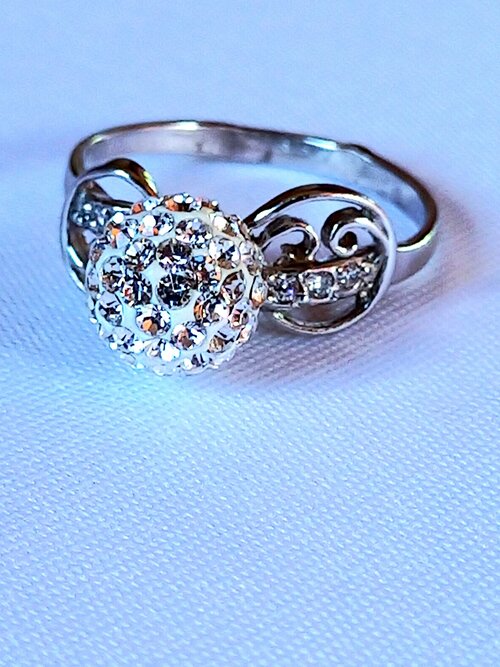 Кольцо, кристаллы Swarovski, размер 16, бесцветный, серый