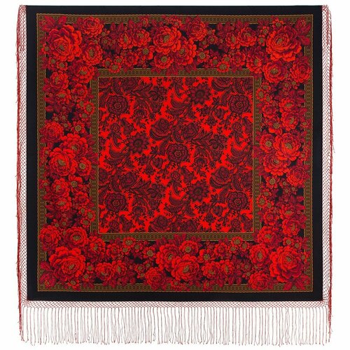Платок Павловопосадская платочная мануфактура, 148х148 см, красный, черный