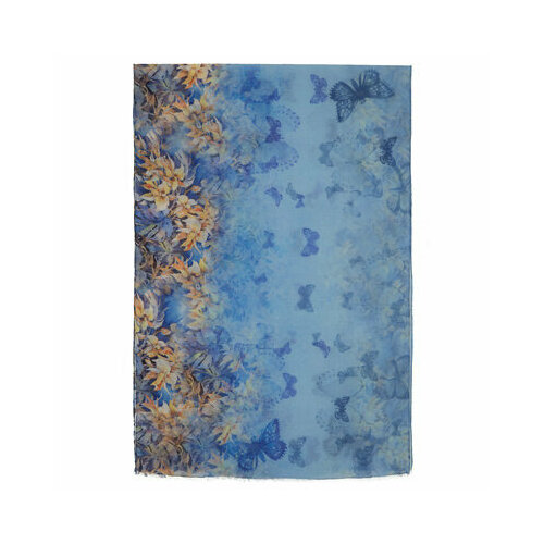 Палантин Павловопосадская платочная мануфактура,230х80 см, голубой, бежевый