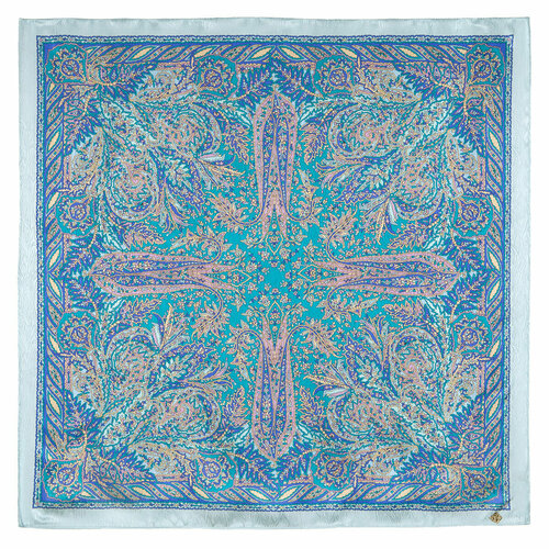 фото Платок павловопосадская платочная мануфактура,89х89 см, голубой, синий