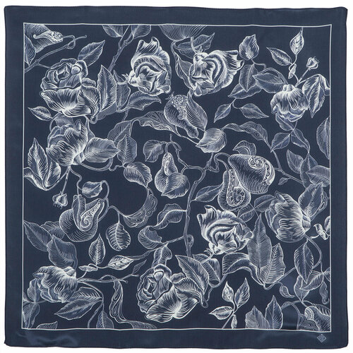 фото Платок павловопосадская платочная мануфактура, натуральный шелк, 65х65 см, синий
