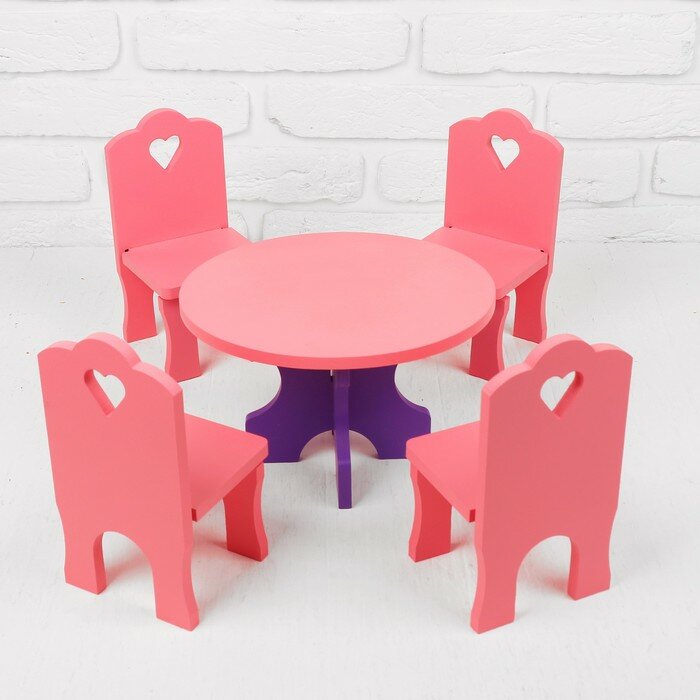 Мебель для кукол Краснокамская игрушка Столик + 4 стульчика (деревянная) (КМ-03)