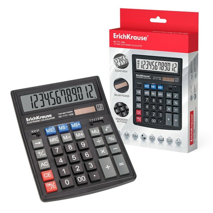 Калькулятор Erich Krause настольный, 12 разрядов, двойное питание, 2 памяти, 148х198 мм (37772)