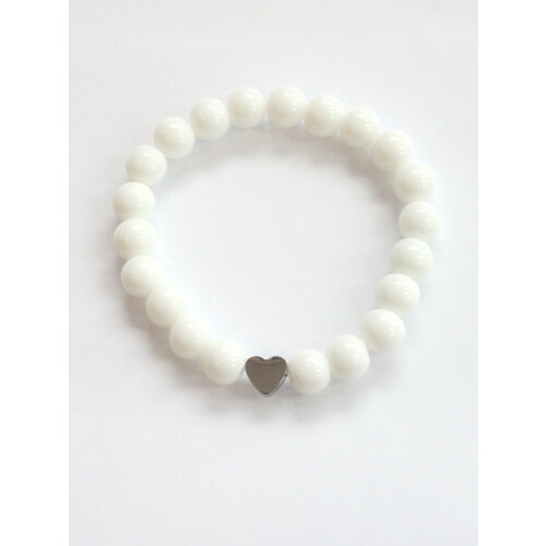 фото Браслет pechinoga design браслет из натурального камня с сердечком, металл, кварц розовый, размер 17 см, размер m, белый