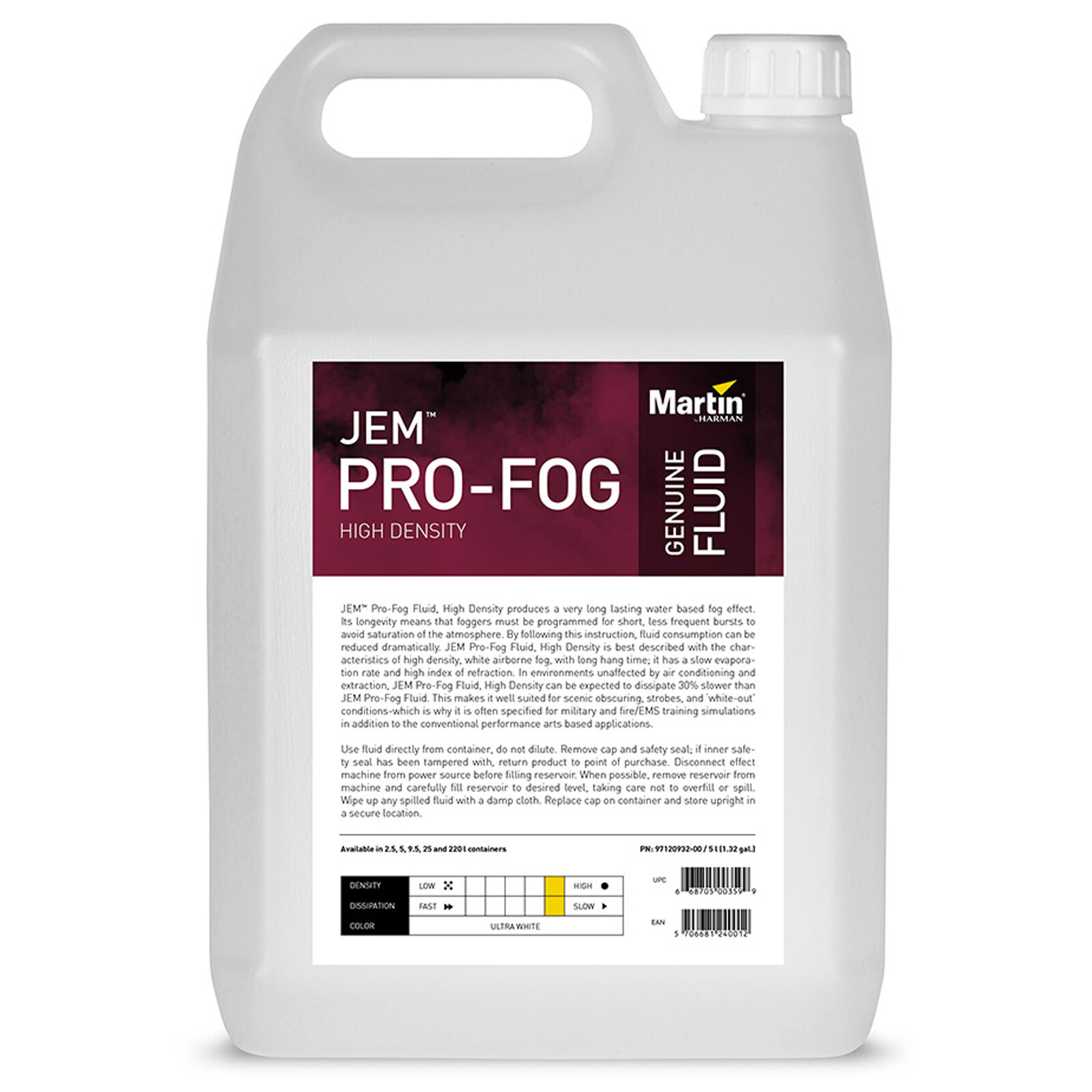 Жидкость для дым машины Martin JEM Pro-Fog Fluid High Density 5L (долгое рассеивание).