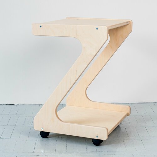 Столик на колесах Playwoods 59х18 см, из фанеры, квадратный, без покраски, минималистичный