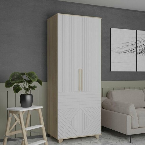 Шкаф 2-х створчатый Копенгаген ЛДСП Дуб Сонома МДФ Белый мат 22590₽