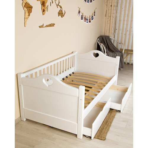 Кровать детская Радость с ящиками с бортиком для детской белая деревянная 180х80 см 31200₽