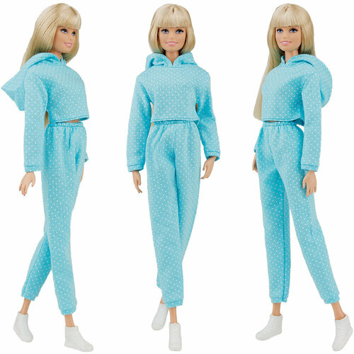 Голубой в горошек спортивный костюм Фитоняшка для кукол 29 см. типа барби