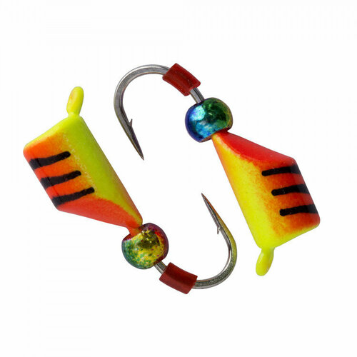 фото Безмотылка столбик шарик хамелеон d 3,0 мм, вес 0,75 гр, красный с полосками желтый/10 шт/ condor