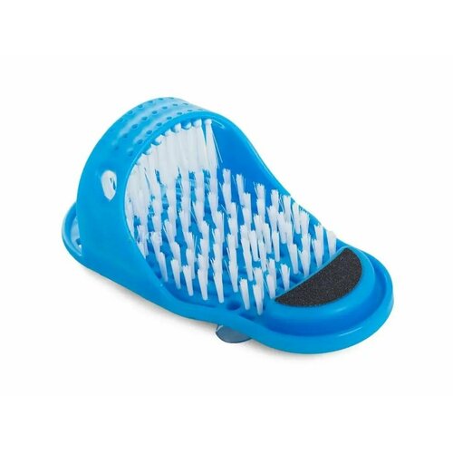 Массажный тапочек на присоске для мытья ног с пилкой на пятке голубой