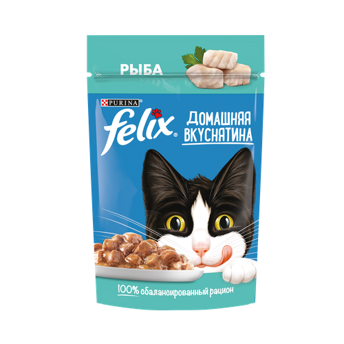 Влажный корм для кошек FELIX Домашняя Вкуснятина рыба, в соусе, 75 г*26 шт