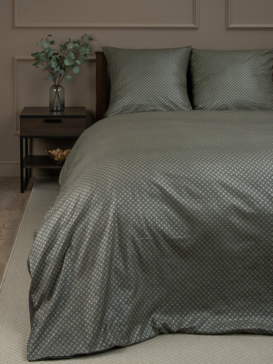 Постельное белье Amore Mio серии Макосатин 15 спальное микрофибра комплект коричневый однотонный орнамент
