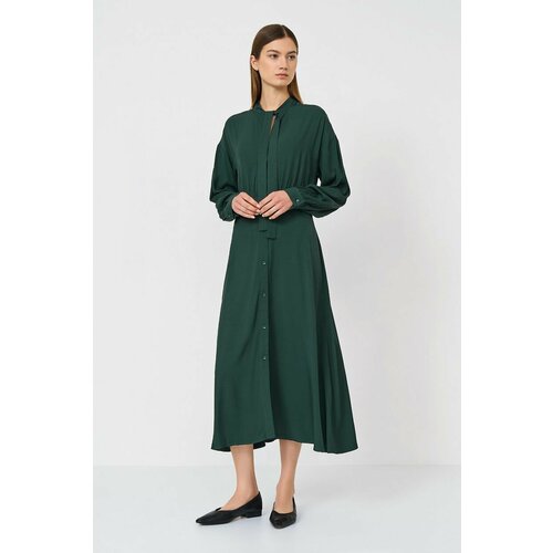 фото Платье-рубашка baon, вискоза, повседневное, миди, карманы, размер 44, зеленый