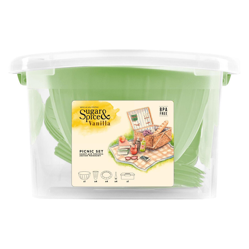 Набор для пикника Sugar&Spice Vanilla на 4 персоны зеленый цвет - фотография № 10