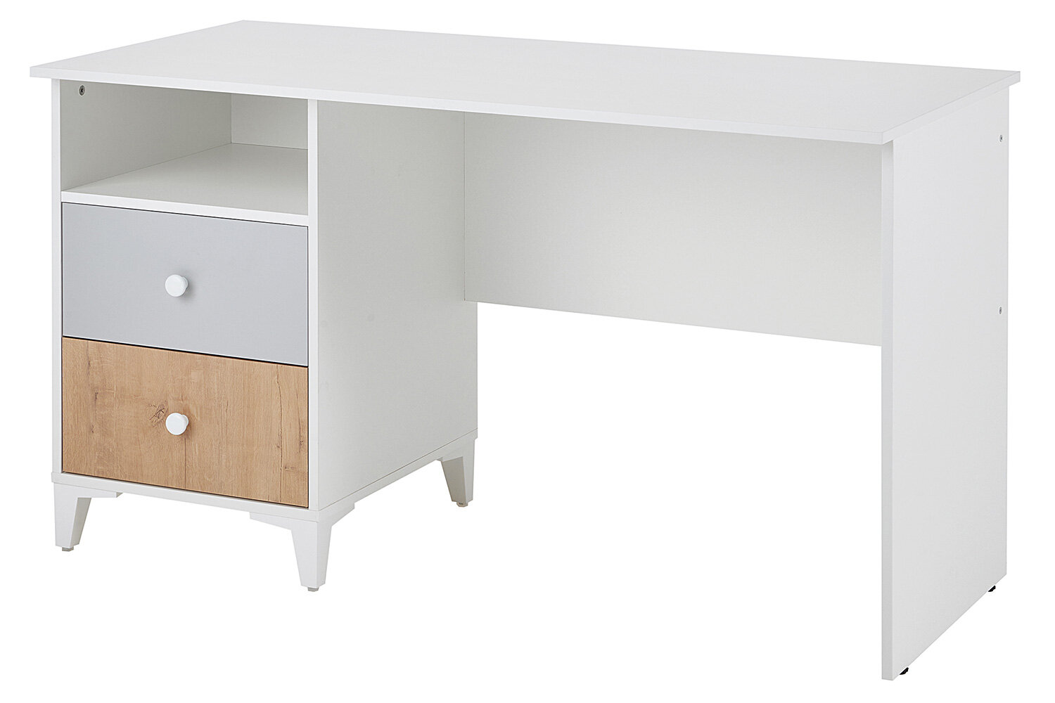 Письменный стол Морти, 130,2х76х60, цвет белый/дуб бунратти/серый