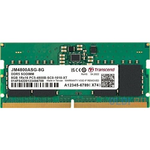 Модуль памяти Transcend 8GB SO-DIMM DDR5, 4800МГц, 1Rx16 CL40 1.1V