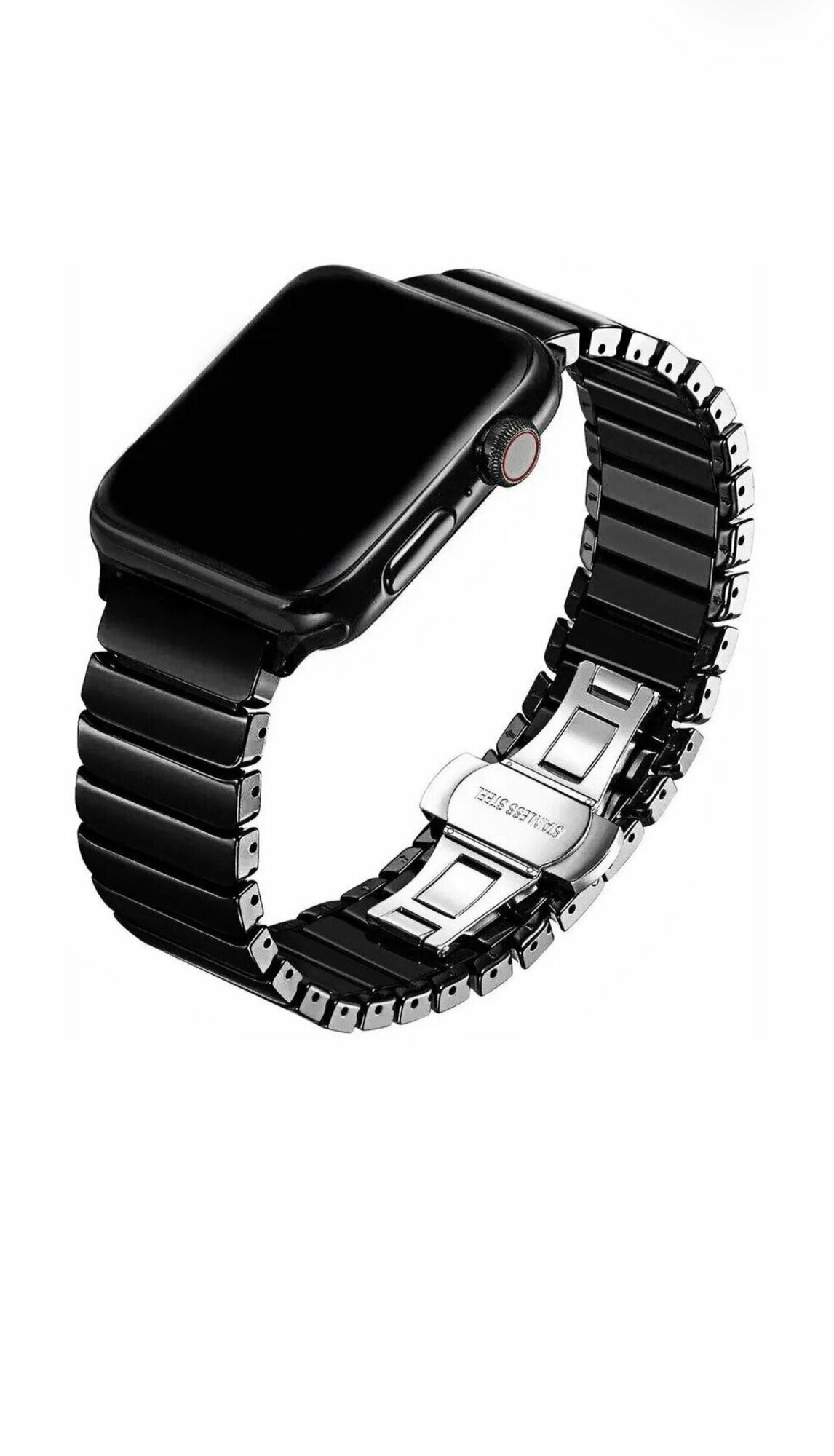Керамический блочный ремешок для смарт часов Apple Watch (series 1-7) 42/44/45 mm, Чёрный — фото 1