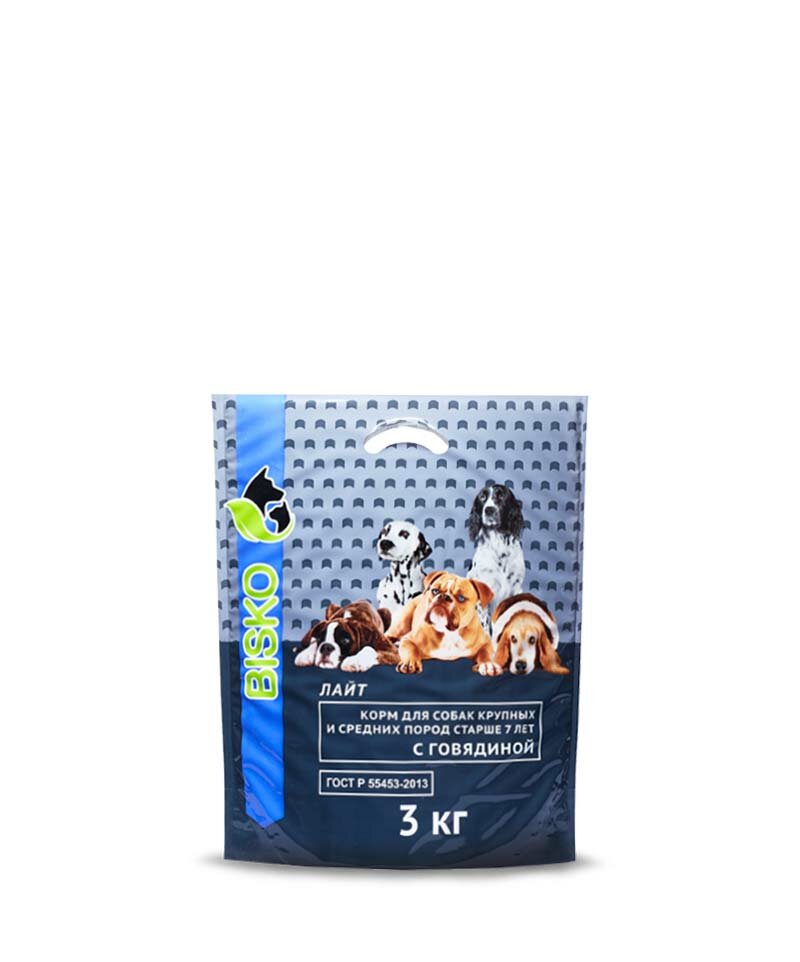 фото Сухой корм Биско/Bisko. Лайт для собак крупных и средних пород с излишним весом и пожилых собак 7+, говядина, 15кг.