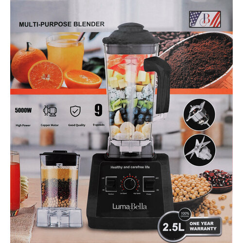 Блендер стационарный Luma Bella домашний кухонный измельчитель для льда и смузи кофемолка 5000 Вт9 скоростей защита от перегрева черный 544400₽