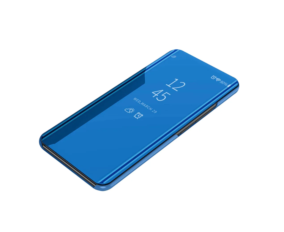 Чехол книжка MyPads Clear View Cover для Huawei P40 Pro с полупрозрачной пластиковой крышкой с зеркальной поверхностью синий.