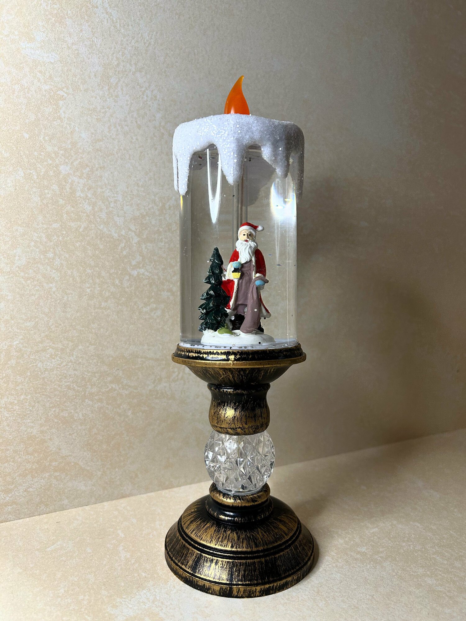 фото Новогодний фонарь-светильник с эффектом снегопада "Свеча Снеговик" 23 см в подарочной коробке