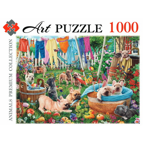 пазл gold 1000 деталей в саду Пазл Artpuzzle 1000 деталей: Французские бульдоги в саду