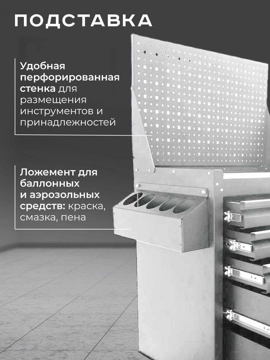 Инструментальная тележка Вертикаль Премиум, светло-серая — фото 3