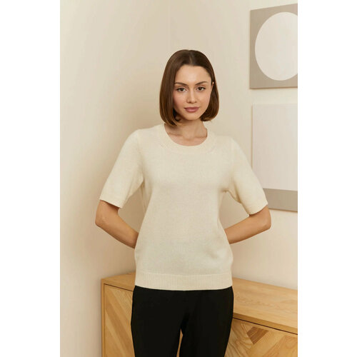 фото Футболка vasilisav cashmere, кашемир, однотонная, трикотаж, вязаная, размер xs, бежевый, белый