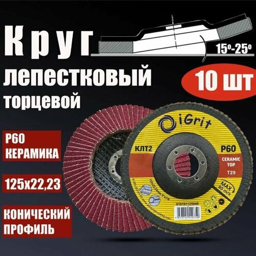 Лепестковый торцевой круг iGrit Ceramic Тор; КЛТ2 125х22,23мм; Р60; 10 шт.