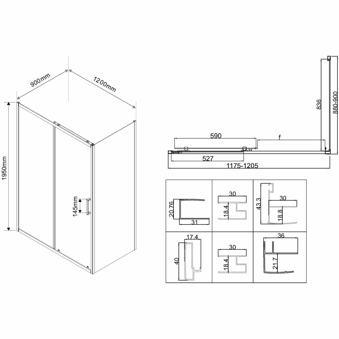 Душевой уголок Vincea City VSR-5CT9012CLB, 1200х900 мм (габариты площадки) черный, стекло прозрачное