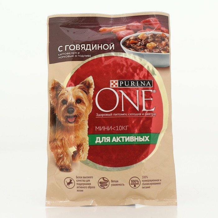 Влажный корм Purina One mini для активных собак, говядина/картофель в подливе, 85 г (комплект из 26 шт)
