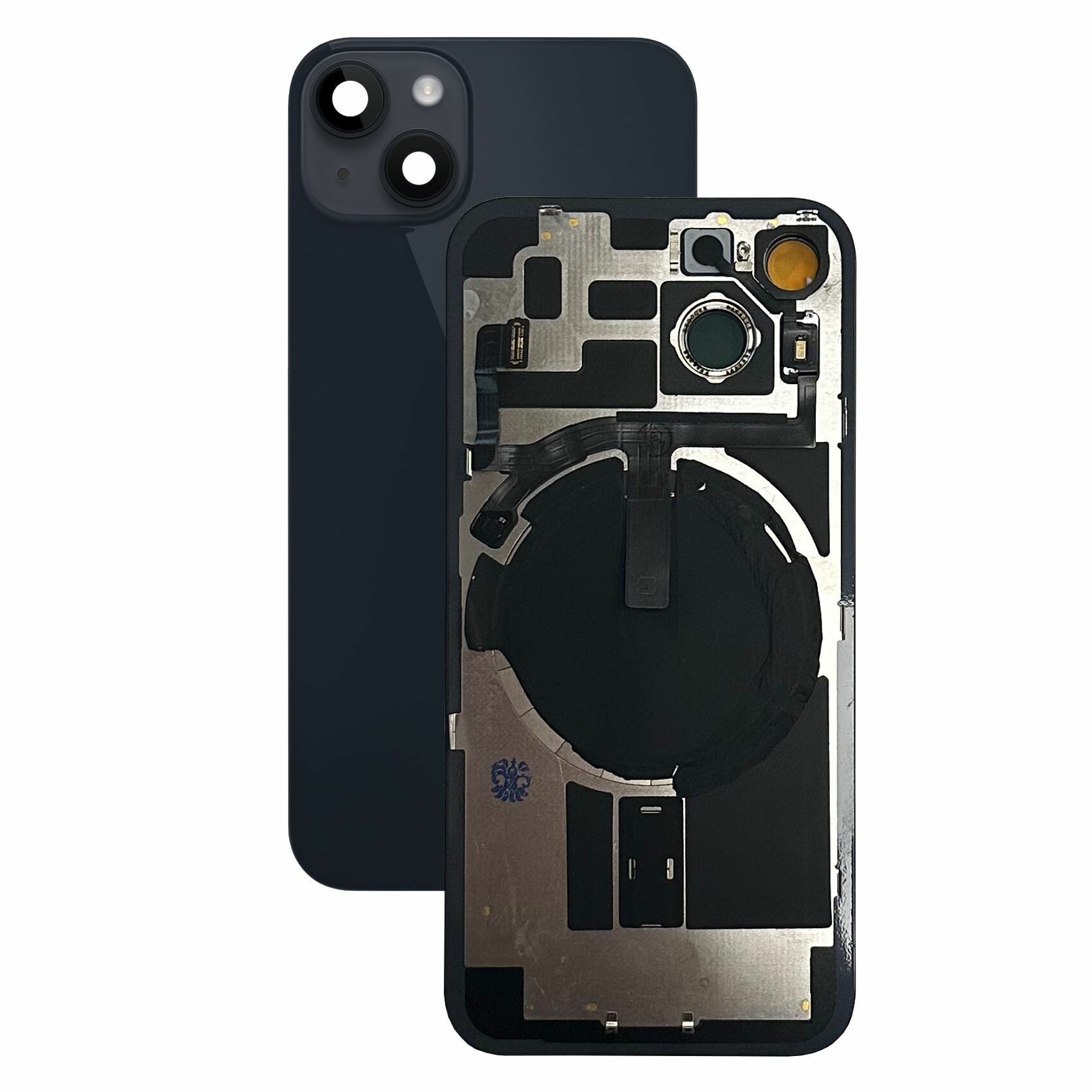 Задняя крышка в сборе со шлейфом вспышки индукционной зарядкой и окошками камеры iPhone 14 (Midnight) (AAA)