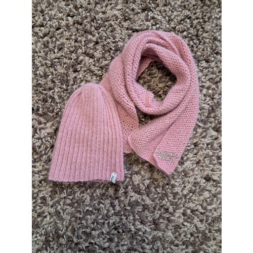 Шапка бини  Женский набор из пуха норки, размер 52/60, розовый