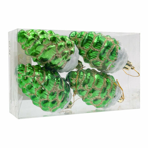 Набор елочных украшений Шишки, игрушки на елку, 9 см, 4 шт, зеленые